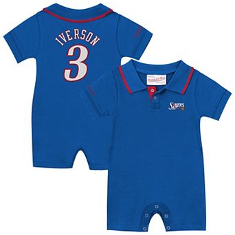 Infant Mitchell & Ness Allen Iverson Royal Philadelphia 76ers Retro Roots Player Rugby Romper