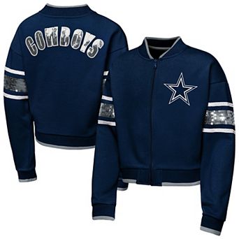Girls Youth Outerstuff Navy Dallas Cowboys MVP Full-Zip Bomber Jacket