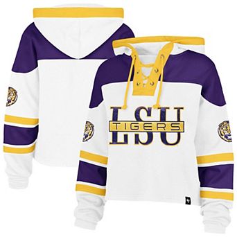 Women's '47 White LSU Tigers Cut Thru Cropped Superior Lacer Pullover Hoodie