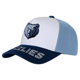 Youth Outerstuff White/Navy Memphis Grizzlies Logo Three Pro Pinch Pre-Curved Adjustable Hat