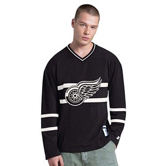 Men's Starter Black Detroit Red Wings Line Up Long Sleeve V-Neck T-Shirt