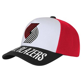 Youth Outerstuff White/Black Portland Trail Blazers Logo Three Pro Pinch Pre-Curved Adjustable Hat