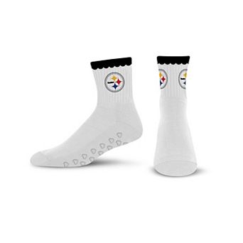 Women's PRO Compression Pittsburgh Steelers White Heartshape Grippers Yoga-Pilates Quarter Socks