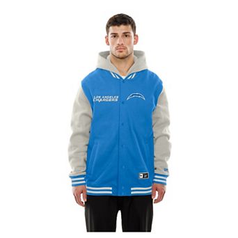 Men's New Era Powder Blue/Gray Los Angeles Chargers Full-Snap Fleece Hooded Jacket