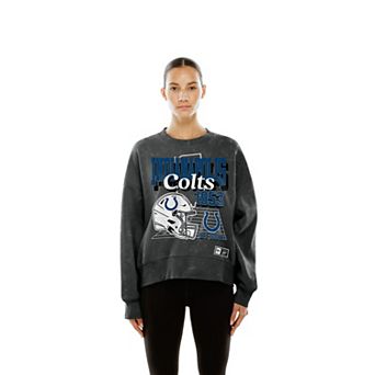 Women's New Era Black Indianapolis Colts Throwback Mineral Wash Boxy Fleece Crewneck Sweatshirt