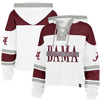 Women's '47 White Alabama Crimson Tide Cut Thru Cropped Superior Lacer Pullover Hoodie