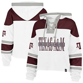 Women's '47 White Texas A&M Aggies Cut Thru Cropped Superior Lacer Pullover Hoodie