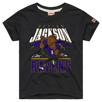 Youth Homage Lamar Jackson Charcoal Baltimore Ravens Player Graphic Tri-Blend T-Shirt