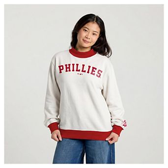 Women's Fanatics Cream Philadelphia Phillies Team Name Funnel Neck Fleece Sweatshirt
