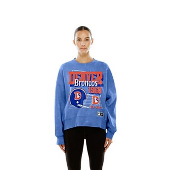 Women's New Era Royal Denver Broncos Throwback Mineral Wash Boxy Fleece Crewneck Sweatshirt