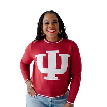 Women's Gameday Social Crimson Indiana Hoosiers Intarsia Mascot Sweater