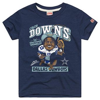 Youth Homage Caleb Downs Navy Dallas Cowboys Caricature T-Shirt