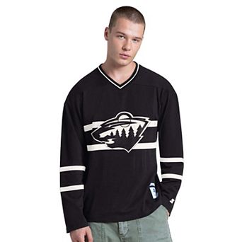 Men's Starter Black Minnesota Wild Line Up Long Sleeve V-Neck T-Shirt