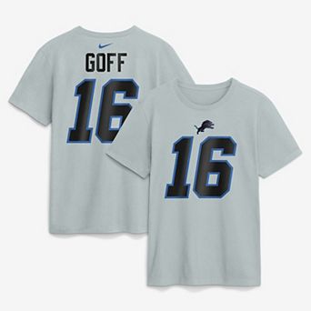 Men's Nike Jared Goff Silver Detroit Lions 2026 Rivalries Collection Player Name & Number T-Shirt