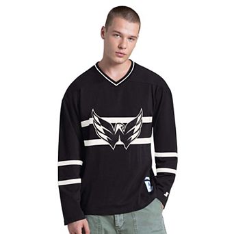 Men's Starter Black Washington Capitals Line Up Long Sleeve V-Neck T-Shirt