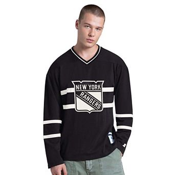 Men's Starter Black New York Rangers Line Up Long Sleeve V-Neck T-Shirt
