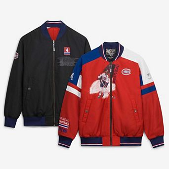 Men's FE Jean Beliveau Red/Black Montreal Canadiens Reversible Full-Zip Bomber Jacket