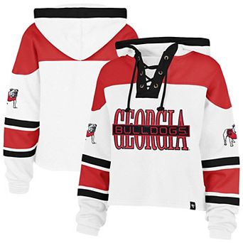 Women's '47 White Georgia Bulldogs Cut Thru Cropped Superior Lacer Pullover Hoodie