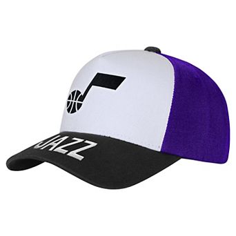 Youth Outerstuff White/Black Utah Jazz Logo Three Pro Pinch Pre-Curved Adjustable Hat