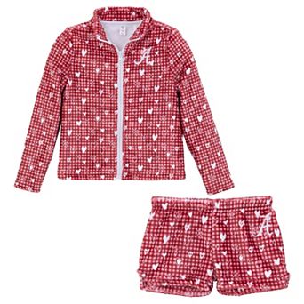 Girls Toddler ZooZatz Crimson Alabama Crimson Tide Heart Plaid Plush Full-Zip Jacket & Shorts Set