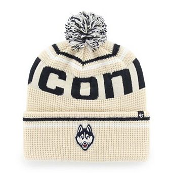 Unisex '47 Cream UConn Huskies Quattrle Waffle Cuffed Knit Hat with Pom