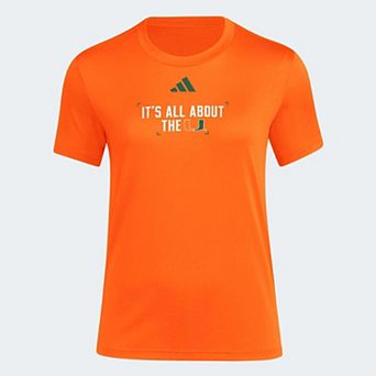 Women's adidas Orange Miami Hurricanes Locker Slogan Pre-Game T-Shirt