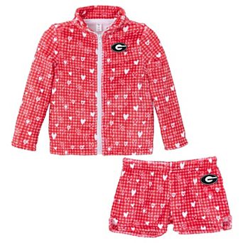 Girls Toddler ZooZatz Red Georgia Bulldogs Heart Plaid Plush Full-Zip Jacket & Shorts Set