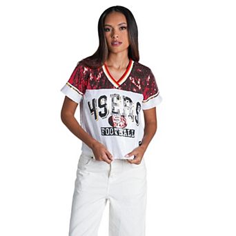 Women's The Wild Collective White San Francisco 49ers Sequin V-Neck T-Shirt