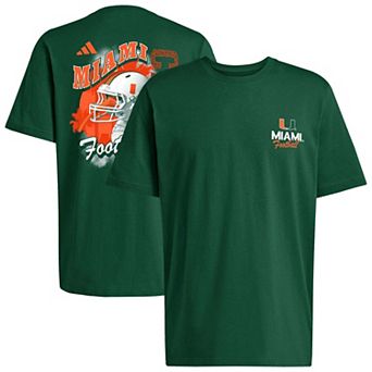 Men's adidas Green Miami Hurricanes Helmet Bird Fresh T-Shirt
