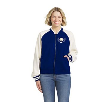 Women's WEAR by Erin Andrews Blue/White Pittsburgh Penguins Fleece Varsity Full-Zip Jacket