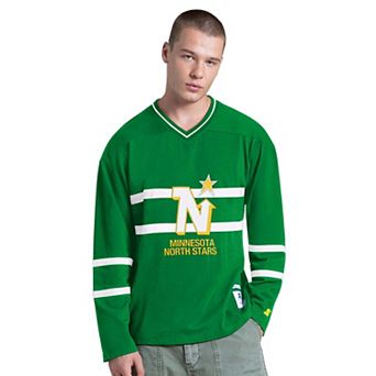 Men's Starter Kelly Green Minnesota North Stars Vintage Hockey Line Up Long Sleeve V-Neck T-Shirt
