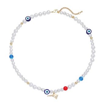 LUV AJ New England Patriots Pearl Bead Logo Necklace