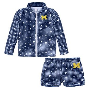 Girls Toddler ZooZatz Navy Michigan Wolverines Heart Plaid Plush Full-Zip Jacket & Shorts Set