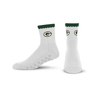 Women's PRO Compression Green Bay Packers White Heartshape Grippers Yoga-Pilates Quarter Socks