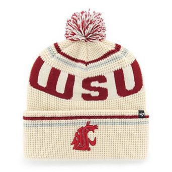 Unisex '47 Cream Washington State Cougars Quattrle Waffle Cuffed Knit Hat with Pom
