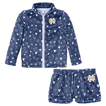 Girls Toddler ZooZatz Navy Notre Dame Fighting Irish Heart Plaid Plush Full-Zip Jacket & Shorts Set