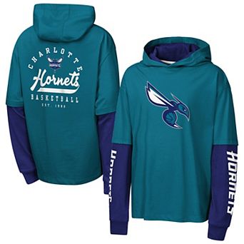Youth Outerstuff Teal Charlotte Hornets Double Nickel Oversized Faux 2fer Pullover Hoodie