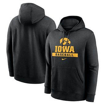 Men's Nike Black Iowa Hawkeyes Baseball Stack Club Fleece Pullover Hoodie