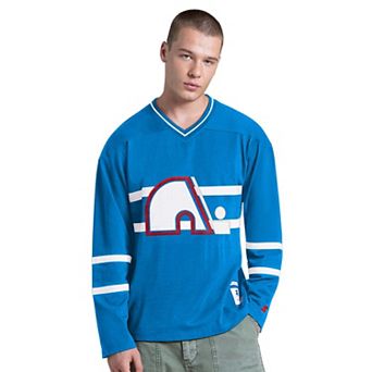 Men's Starter Blue Quebec Nordiques Vintage Hockey Line Up Long Sleeve V-Neck T-Shirt