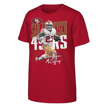 Youth Outerstuff Christian McCaffrey Scarlet San Francisco 49ers Legendary Player Card T-Shirt