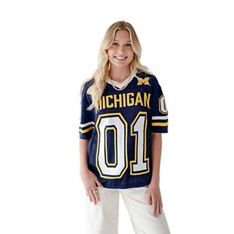 Women's Gameday Social Navy Michigan Wolverines Knit Football Jersey Sweater