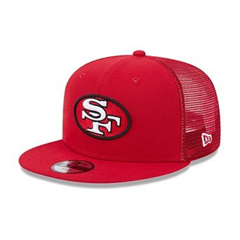 Youth New Era Scarlet San Francisco 49ers Throwback Main Trucker 9FIFTY Snapback Hat
