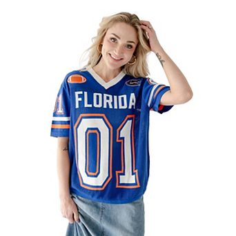 Women's Gameday Social Royal Florida Gators Knit Football Jersey Sweater