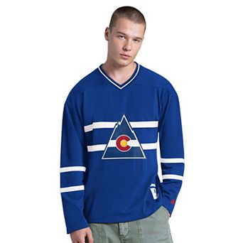 Men's Starter Blue CO Rockies Vintage Hockey Line Up Long Sleeve V-Neck T-Shirt