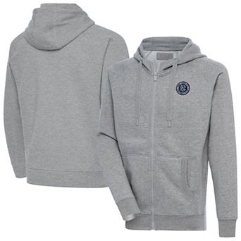 Men's Antigua Heather Gray New York City FC Victory Fleece Raglan Full-Zip Hoodie