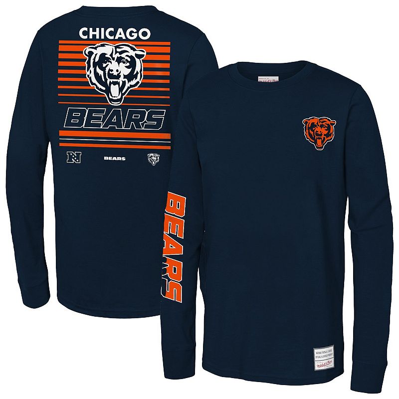 Youth Mitchell & Ness Navy Chicago Bears Triple Play Long Sleeve T