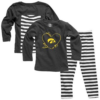 Girls Infant Wes & Willy Black Iowa Hawkeyes Long Sleeve Top and Pant Set