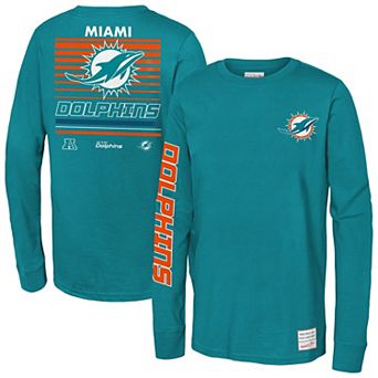 Youth Mitchell & Ness Aqua Miami Dolphins Triple Play Long Sleeve T-Shirt