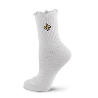 Women's PRO Compression White New Orleans Saints Logo Lettuce Hem Quarter Socks