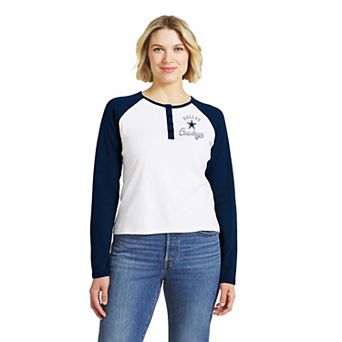 Women's WEAR by Erin Andrews White/Navy Dallas Cowboys Henley Long Sleeve Raglan T-Shirt